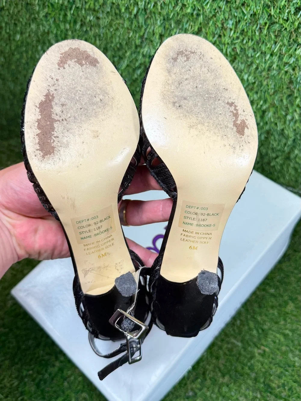 Vtg Bakers Brooke-S Black Sequin Cage Heels Strappy Peep Toe Sandal Shoes Box 6M